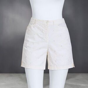Women's Cream Embroidered Cotton Shorts